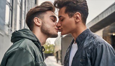 Two young men kissing