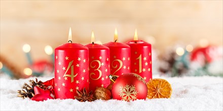 Fourth 4th Advent with candle Christmas decoration Christmas card for Christmas time panorama with text free space Copyspace in Stuttgart