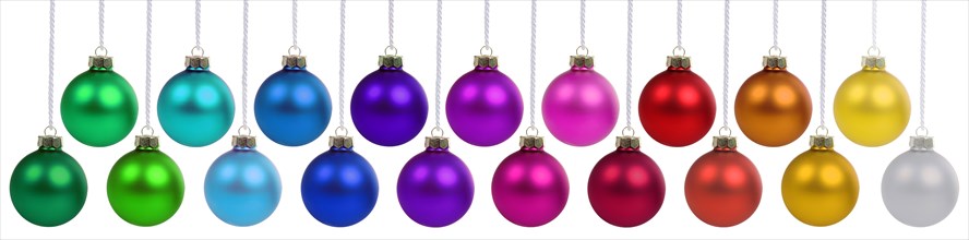 Christmas baubles banner Christmas baubles in bright colours decoration hanging cut-out isolated in Stuttgart