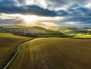 Lights and Shadows over Fields and Farms from a drone