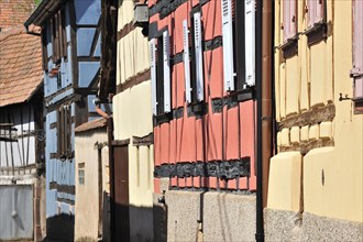 Colorful facades of timber framed houses at Dambach-la-Ville