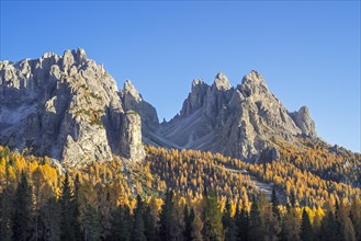North face of the mountain Cadini di Misurina in autumn