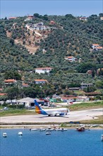 A Boeing 737-800 Jet2 aircraft with registration G-JZHU at Skiathos Airport