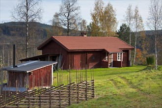Traditional red wooden farmhouse