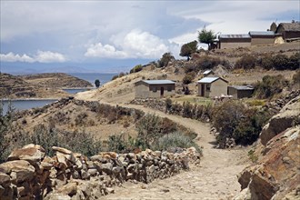 Hiking trail on the island Isla del Sol in Lake Titicaca