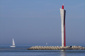 Radar tower on the longitudinal embankment along the North Sea coast at Ostend
