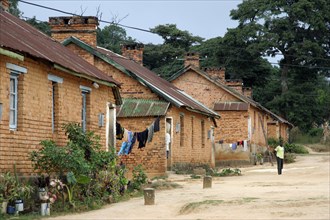 Street with brick houses in the old missionary post Livingstonia