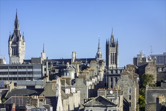 Skyline of the city Aberdeen showing the West Tower of the New Town House and the Marischal College