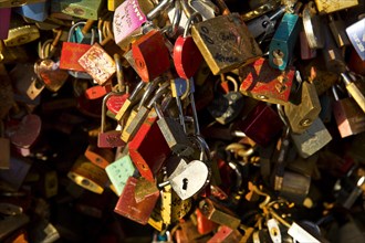Detail of an extremely large number of love locks as a sign of loyalty on the Hohenzollern Bridge