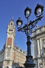 Bell tower of Chamber of Commerce and the Opera de Lille at the Place du Theatre