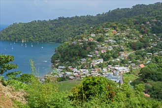 View over Charlotteville on the Man O War Bay on the island of Tobago