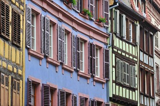 Colorful facades of timber framed houses at Colmar