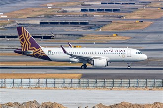 A Vistara Airbus A320neo aircraft with the registration VT-TNR at Bangkok Suvarnabhumi Airport