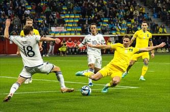 Nicolo' BARELLA Italy in a duel with Illia ZABARNYL Ukraine right in front of Giacomo RASPADORI Italy centre and Taras STEPANENKO Ukraine right