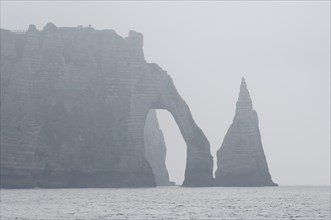 The Needle Rock and Porte d'Aval in the fog