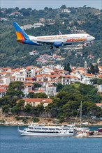 A Boeing 737-800 Jet2 aircraft with registration G-JZHN at Skiathos Airport