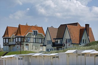 Beach huts and houses in Belle Epoque style of the consession at seaside resort De Haan