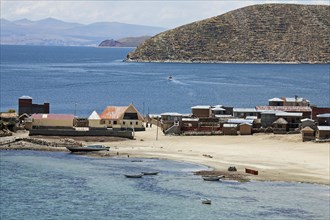 Small village on the island Isla del Sol in Lake Titicaca