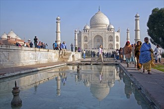 Visitors in front of the Taj Mahal in Agra