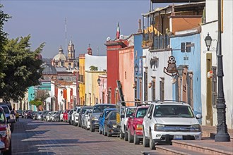 Colourful houses in colonial street in the historic city centre of Queretaro