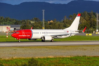 A Boeing 737-800 aircraft of Norwegian with the registration LN-NIM at Bergen Airport