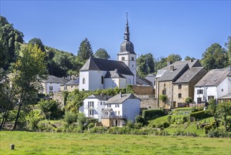 View over the Church of Saint Martin in picturesque village Chassepierre near Florenville