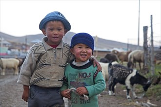 Two young Kyrgyz boys showing Chinese features