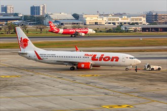 A Boeing 737-800 aircraft of Thai Lion Air with the registration HS-LUU at Bangkok Don Mueang Airport