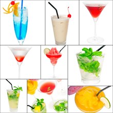 Selection of cocktails drinks collage composition nested on a square frame