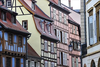 Colorful facades of timber framed houses at Colmar