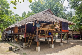 Traditional wooden house on stilts in Kayin village near Hpa-an