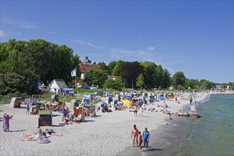 Sunbathers in beach chairs at the seaside resort Haffkrug