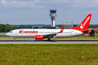A Boeing 737-800 aircraft of Corendon Airlines with the registration TC-TJV at Brussels Airport