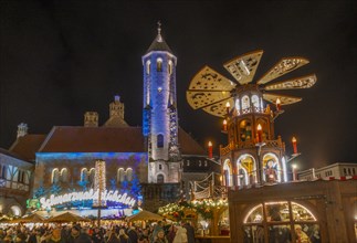 Large Christmas pyramid in front of Dankwarderode Castle at the Braunschweig Christmas Market