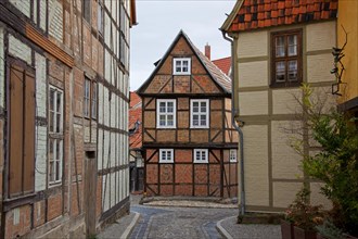 Medieval half-timbered houses at Finkenherd in the town Quedlinburg