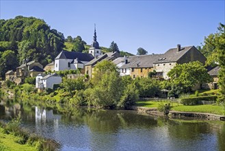 View over picturesque village Chassepierre along the Semois river near Florenville in the province of Luxembourg