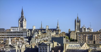 Skyline of the city Aberdeen showing the West Tower of the New Town House and the Marischal College