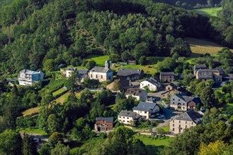 Aerial view over the village Frahan seen from Rochehaut near Bouillon in summer