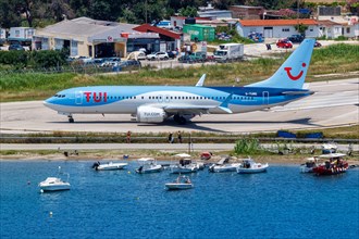 A TUI Airways Boeing 737 MAX 8 aircraft with the registration G-TUMD at Skiathos Airport