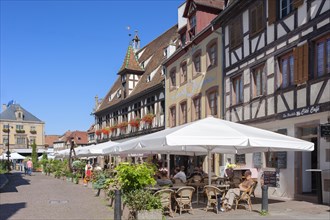 Old town with restaurants and historic buildings