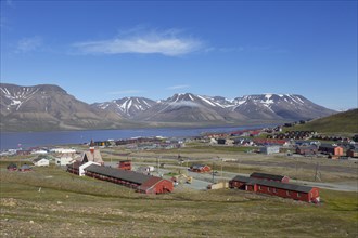 View over the town Longyearbyen in summer