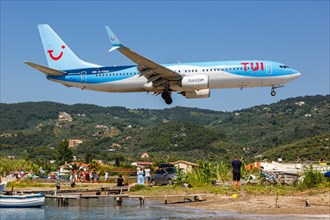 A TUI Airways Boeing 737-800 aircraft with the registration G-FDZZ at Skiathos Airport