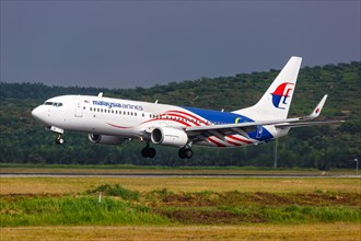 A Malaysia Airlines Boeing 737-800 aircraft with the registration 9M-MLR at Kuala Lumpur Airport