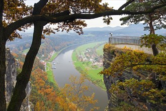 View from viewpoint over the Elbe River in the Elbe Sandstone Mountains in autumn