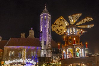 Large Christmas pyramid in front of Dankwarderode Castle at the Braunschweig Christmas Market