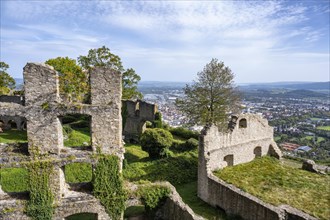 The Hohentwiel fortress ruins with a view of the town of Singen am Hohentwiel