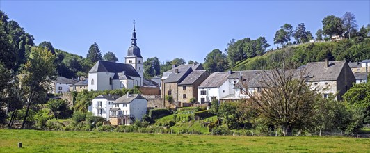 View over picturesque village Chassepierre along the Semois river near Florenville in the province of Luxembourg