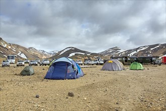 Tents at campsite in the Landmannalaugar valley