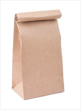 Brown paper bag against a white background