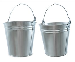 Galvanised metal bucket set on a white background